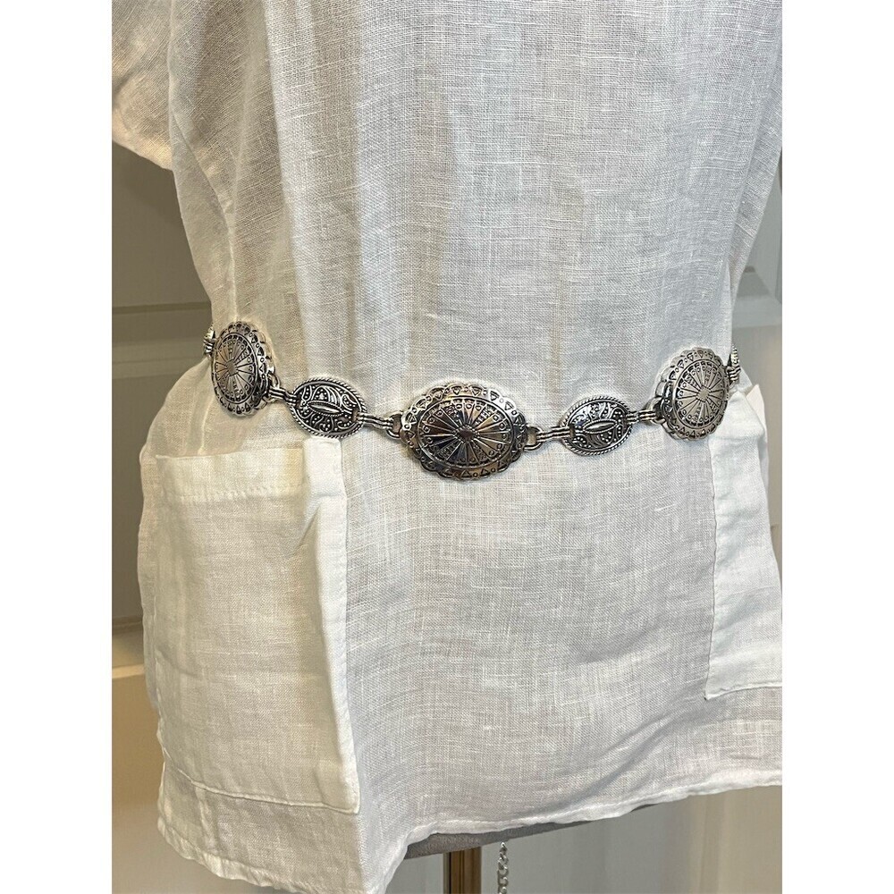 Cowgirl Western Concho Boho Chain Belt Silver Oval Disc Adjustable Hippie Gypsy - Picture 8 of 11